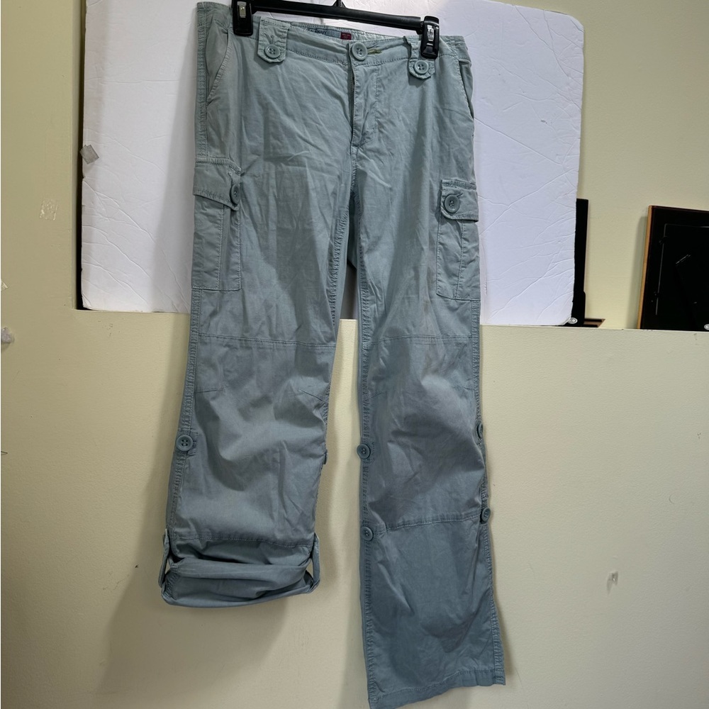 Old Navy Y2K Cargo RollUp Tab 8 Straight Leg Cotton Utility Pant Capri Zip Light - Picture 7 of 16